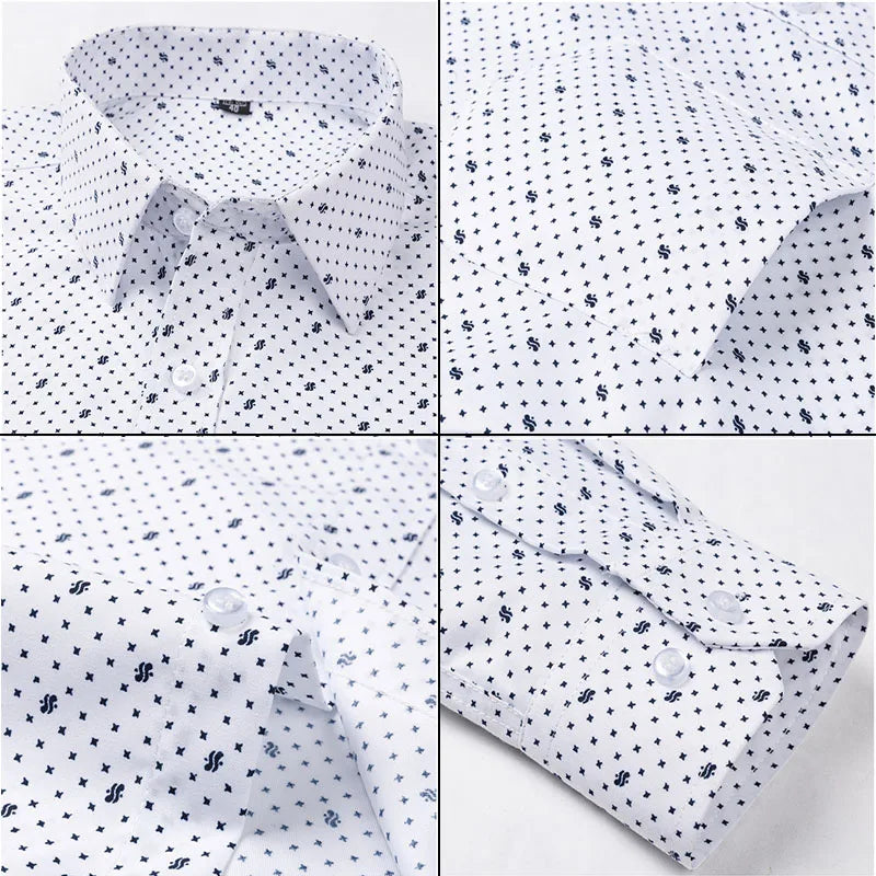 Men's High-quality Fashion Casual Print Plaid Stripe Long Sleeve Shirts Single Pocket Comfort Fit Business Formal Office Blouses