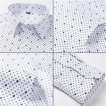 Men's High-quality Fashion Casual Print Plaid Stripe Long Sleeve Shirts Single Pocket Comfort Fit Business Formal Office Blouses
