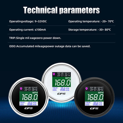 52mm GPS Speedometer Odometer Adjustable LCD Odometer Speed Gauge with GPS Antenna for Boat Car Motorcycle Motor Yacht