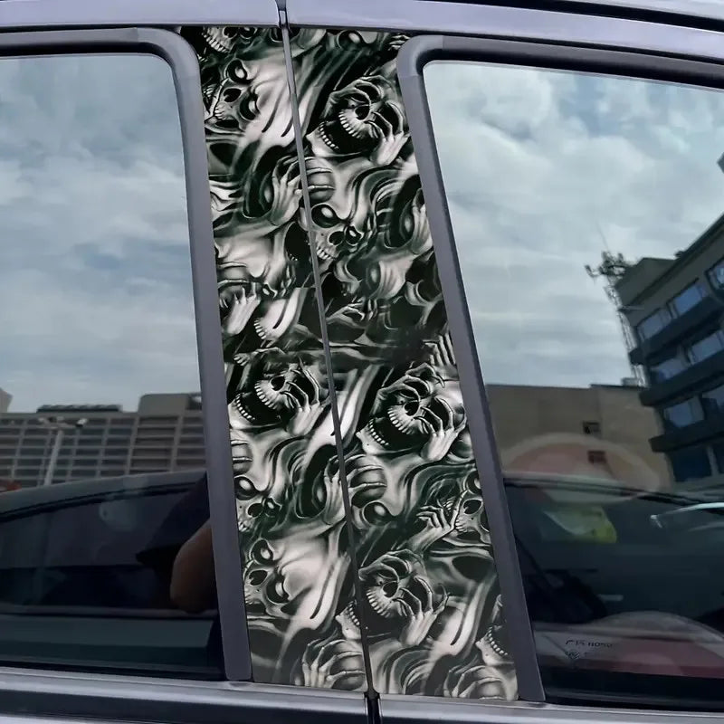 Motorcycle Car Body Color Change Film Skull Camo Grey Car Wraps Vinyl Cartoon Printed Adhesive Sticker