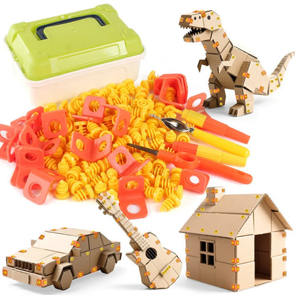 Cardboard Tools For Kids With Cutter& Tool Box- 148 PCS Construction Kit For Family& Team Activities Handmade Toys