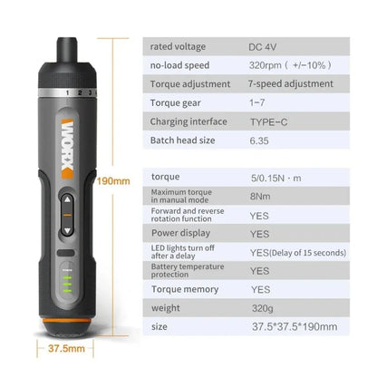 Worx 30 Bit Sets Power Tools WX242 Electrical Screwdriver Set Smart Cordless Drill Screwdrivers USB Rechargeable Set Home Repair
