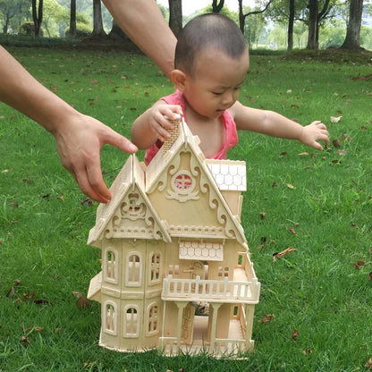 Wood 3D Puzzle House DIY Doll House Villa Model Assembled Miniature Dollhouse Educational Pretend Play Toys For Children Girls