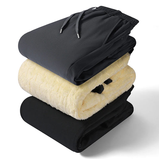 Men's Thickened Lamb Velvet Cotton Pants Autumn Winter Casual Trousers Windproof Coldproof Warm Fleece Lined Long Pants