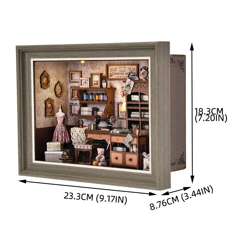 Book Nook Kit Tailor's Shop DIY 3D Wooden Puzzle Dollhouse Photo Frame Ornament Model Bookend Building Home Decoration
