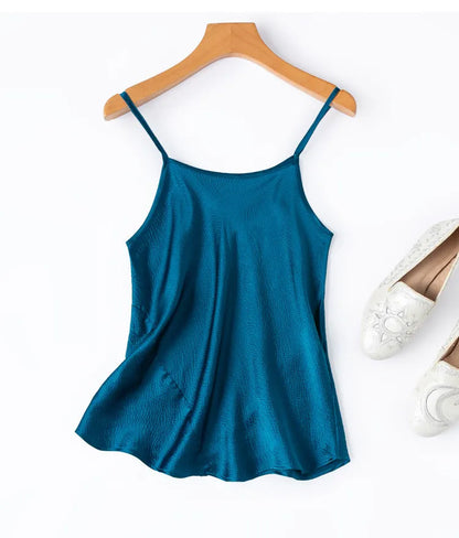 Women Camisole 100% Mulberry Silk Solid Colors Pearl Silk Fashion Spaghetti Straps Top Shirt Summer Beach M1548