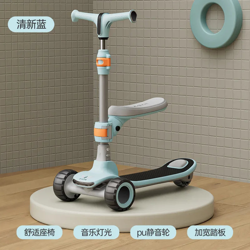 Foldable children's scooter for ages 2–8: LED-lit scooter ride-on scooter toy car for older children