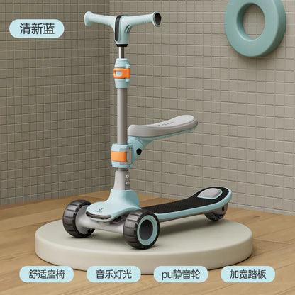 Foldable children's scooter for ages 2–8: LED-lit scooter ride-on scooter toy car for older children