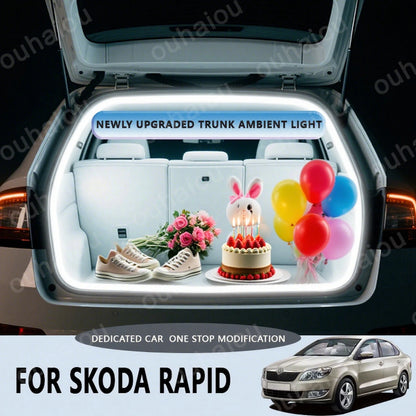 For 2013-2022 SKODA RAPID Rear Trunk LED Light Bar Strips Trunk Interior Decorative Lamp Strip   Luggage Atmosphere Light