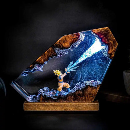 New Dragon Ball Z Action Scene Art Statue,Anime Collectible Desk Lamp & Decor Figure，Goku Kamehameha Epoxy Resin LED Night Light