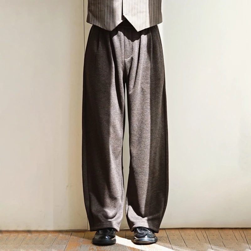 100% Merino Wool Men's Wide Leg Trousers Warm Soft Solid Color Auutumn Winter Casual Fashion Versatile Thickened Pant Men's Pant