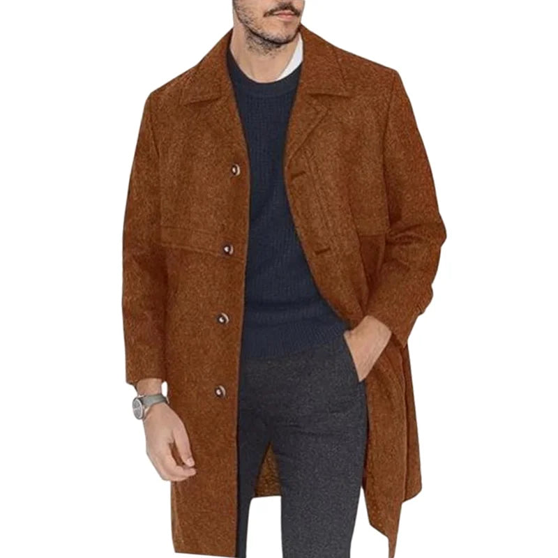 Men's Lapel Coat Office Street Casual Suit Wool Blends Outdoor with Lining Long Jackets Eu US Size Single-breasted Men Clothing