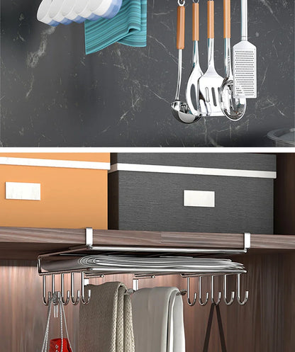 Installation-free Kitchen Cabinet Under Shelf No-Punch Large Capacity Storage Board Pot Cover Holder Towel Tissue Storage Rack