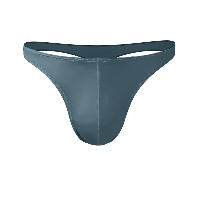 5PCS Men's low waist solid color U convex stretch tight T underwear ice silk slip hip Thong breathable T pants