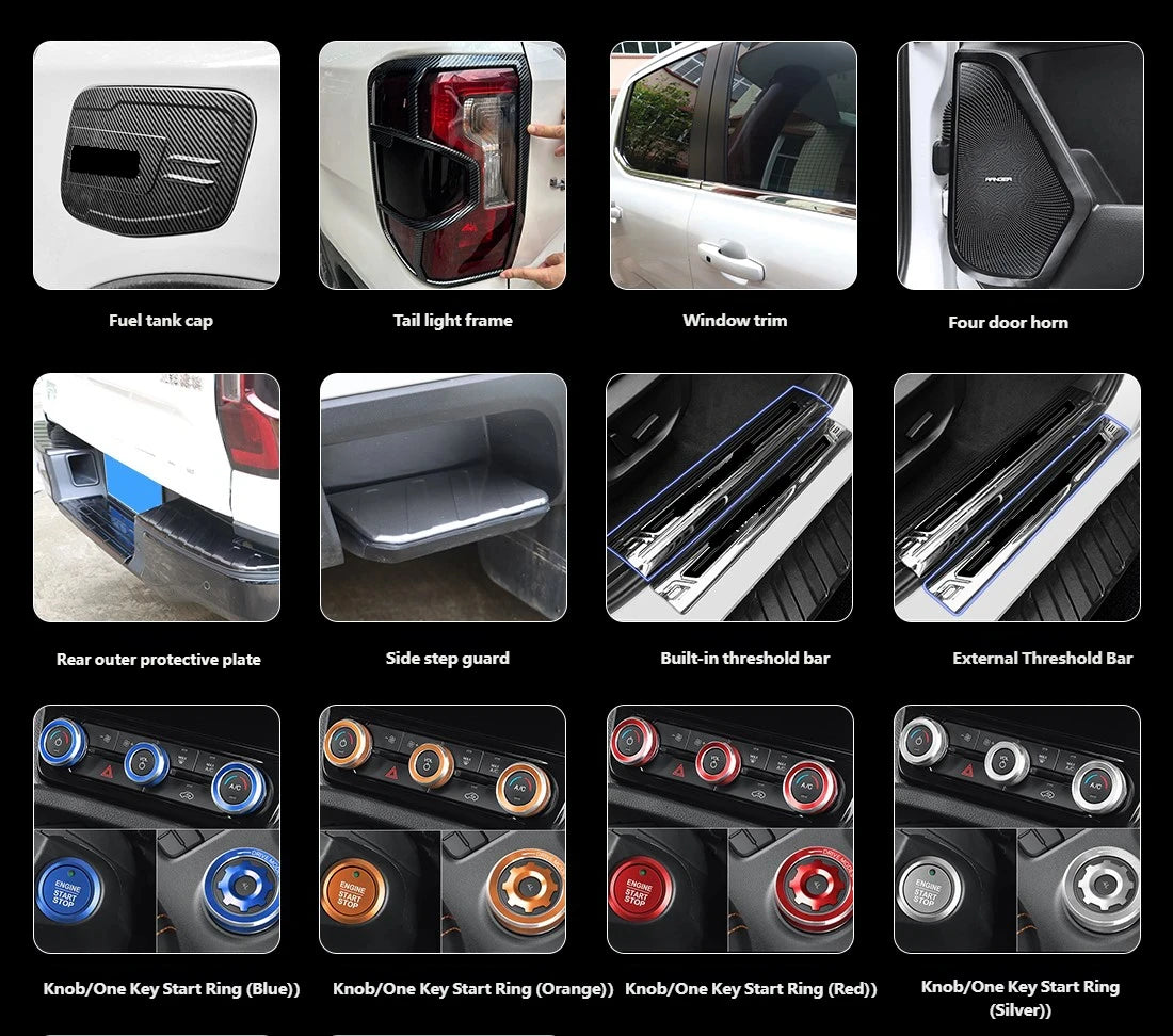 For Ford Ranger P703 T9 XL XLT Wildtrak Raptor 2023-2025 Carbon Fiber Texture Gear Shift Panel Cover Interior Trim Full Set