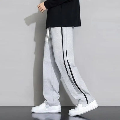 Men’s Straight Leg Sweatpants Loose Lightweight Casual Pants Spring Summer Stripe Patchwork Sports Joggers Trendy Long Trousers