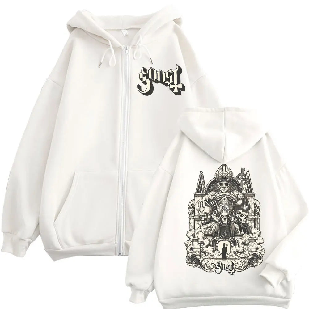 Rock Singer Ghost Band Zipper Hoodie Gothic Vintage Long Sleeve Zip Up Sweatshirts Men Women Casual Fashion Pullovers Streetwear