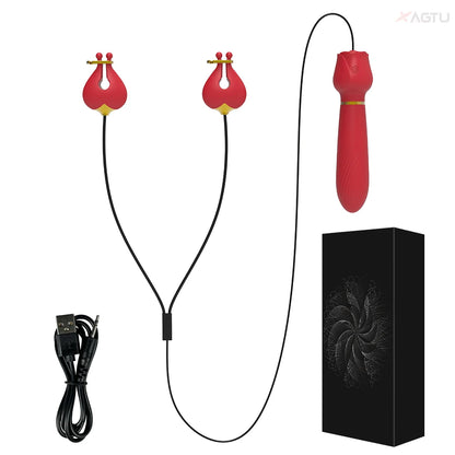 Nipple Vibrator for Women with Nipple Clamps Breast Clips Clitoral Stimulation G Spot Wand Vibrators Adult Goods for Couples 18+