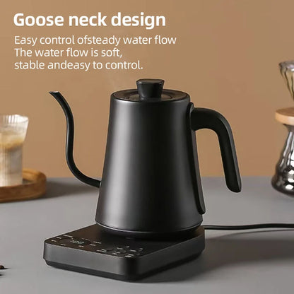 1000ml gooseneck electric coffee maker, stainless steel, with thermostat control, suitable for home use.