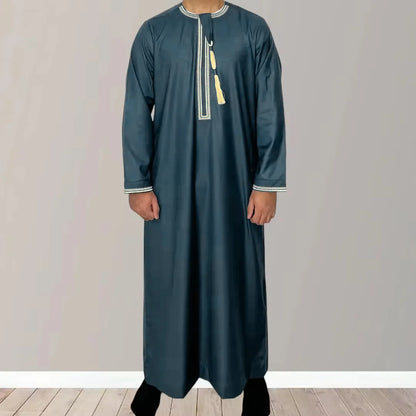2026 New Round Neck Embroidered Omani Robe Arabic Saudi Men Long Sleeve Thobe  Islamic Clothing Ropa Islamica Hombre
