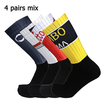 4 pairs of sports multi style anti slip breathable silicone men's and women's outdoor cycling running socks