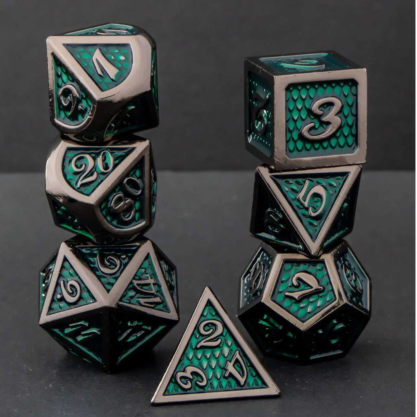 DND Metal Dice Set Black Red Dungeon and Dragon scale Dice D&D Polyhedral Dice RPG D and D Role Playing Games Dice