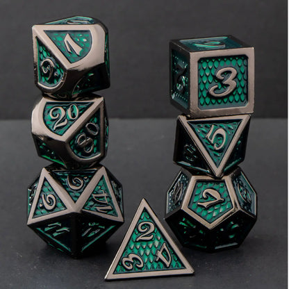 DND Metal Dice Set Black Red Dungeon and Dragon scale Dice D&D Polyhedral Dice RPG D and D Role Playing Games Dice