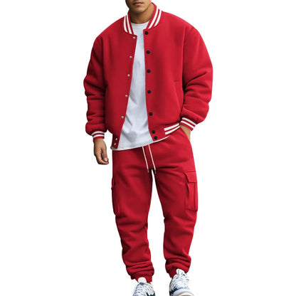 Autumn and winter American stand-up collar baseball jersey trousers fleece casual jacket men's loose sports suit