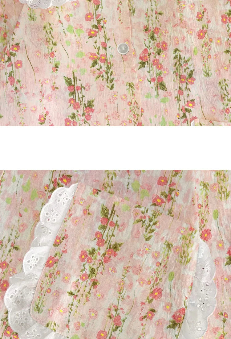 Cloud Cotton Sleepwear Set for Women Casual Spring Autumn Long Sleeve Long Pants Home Clothes  Plant Floral Print