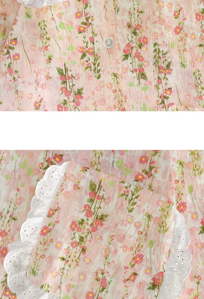 Cloud Cotton Sleepwear Set for Women Casual Spring Autumn Long Sleeve Long Pants Home Clothes  Plant Floral Print