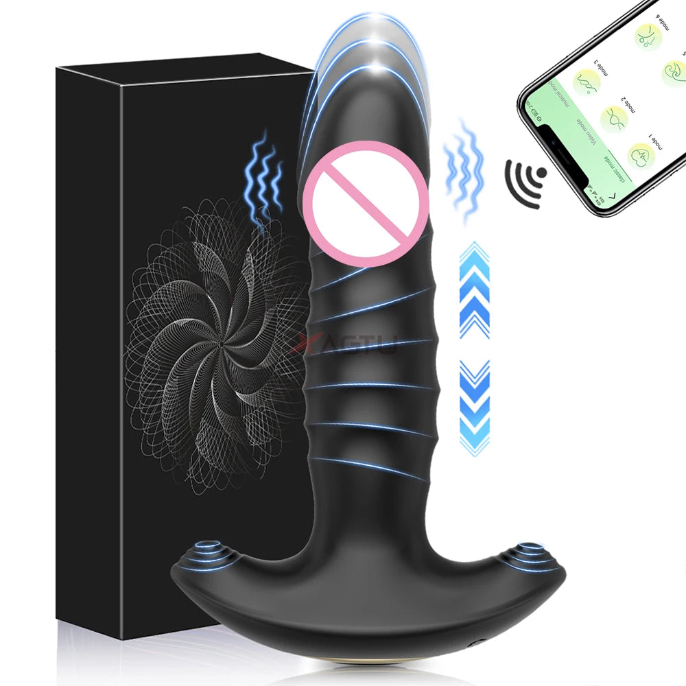 Thrusting Anal Vibrator Men Bluetooth APP Vibrator Remote Control Telescopic Prostate Massager Male Prostate Stimulator