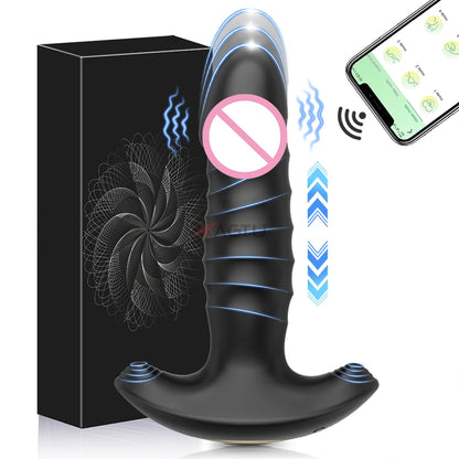 Thrusting Anal Vibrator Men Bluetooth APP Vibrator Remote Control Telescopic Prostate Massager Male Prostate Stimulator