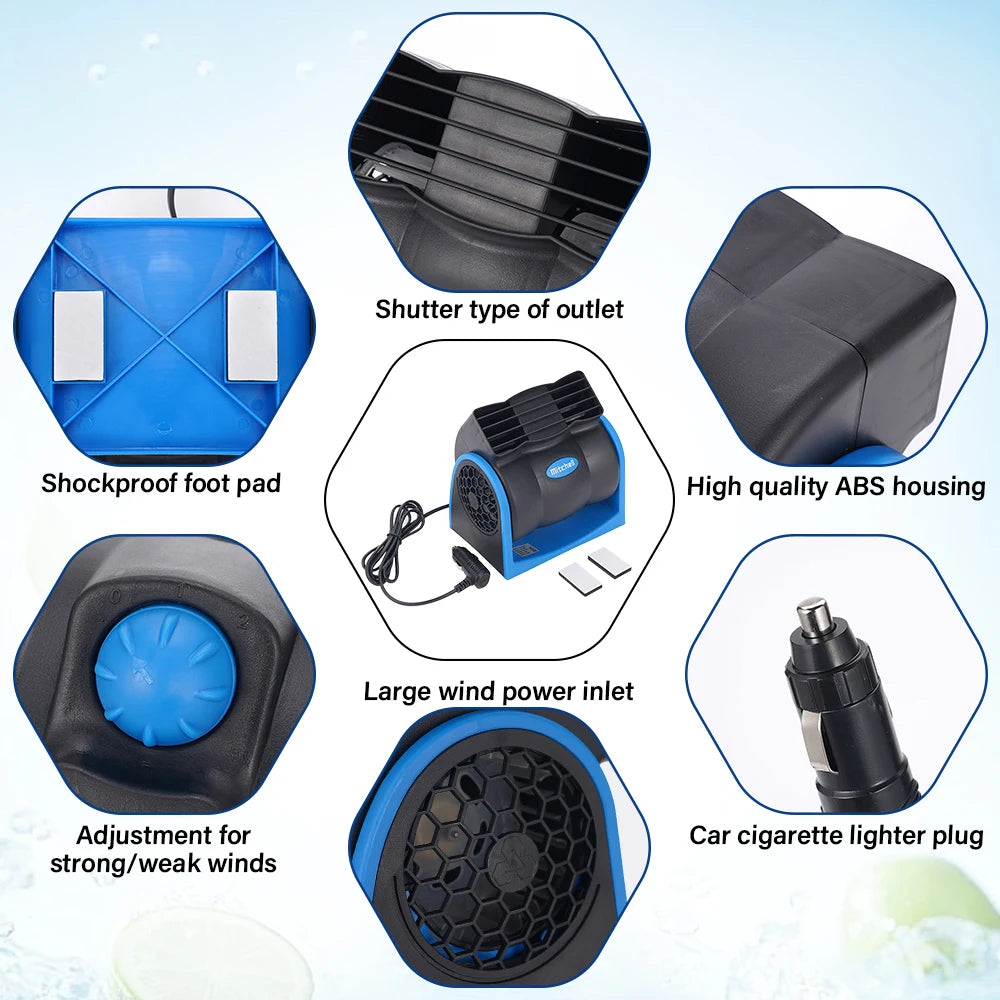 12V Car Vehicle Truck Boat Air Conditioner Car Cooling Air Fan Speed Adjustable Silent Cool Cooler With Auto Cigarette Lighter