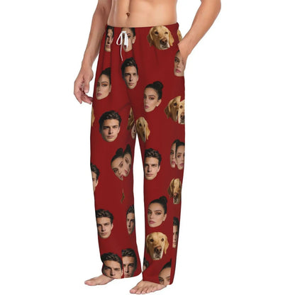 Customized sleeping pants with personalized facial photos long sleeved warm sleeping pants for both men and women  fun Christmas