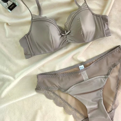 2 Pieces Sexy Thin Cup Lingerie Set French Lace Push Up Bra Women Wireless Underwear High Quality Comfort Brassiere Panties Set