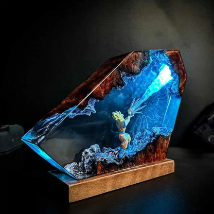 New Dragon Ball Z Action Scene Art Statue,Anime Collectible Desk Lamp & Decor Figure，Goku Kamehameha Epoxy Resin LED Night Light