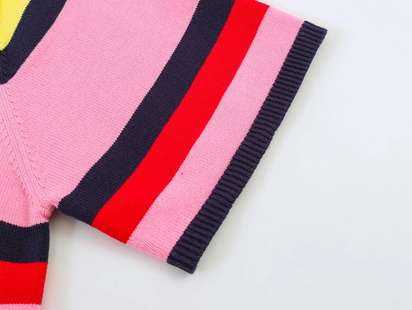 Fashionable Striped Knitted  Shirt Women's Spring Summer New Arrival Versatile Loose Fit Casual Polyester Fiber Short Sleeve