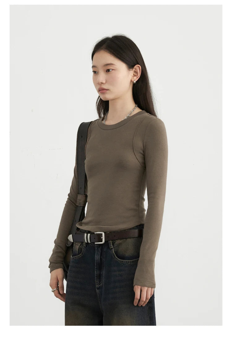 CHIC VEN Women T-Shirts Solid New Basic Heating Cashmere Round Neck Woman Tees Slim Fit Female Tops Spring Autumn 2024