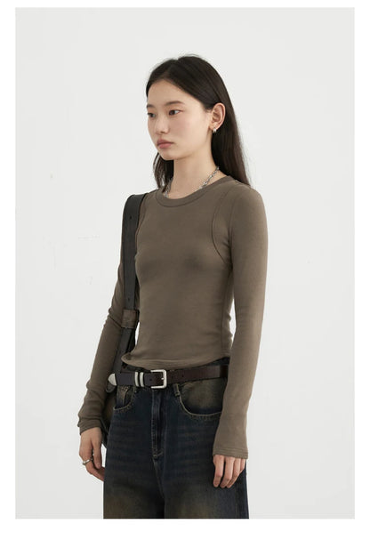 CHIC VEN Women T-Shirts Solid New Basic Heating Cashmere Round Neck Woman Tees Slim Fit Female Tops Spring Autumn 2024