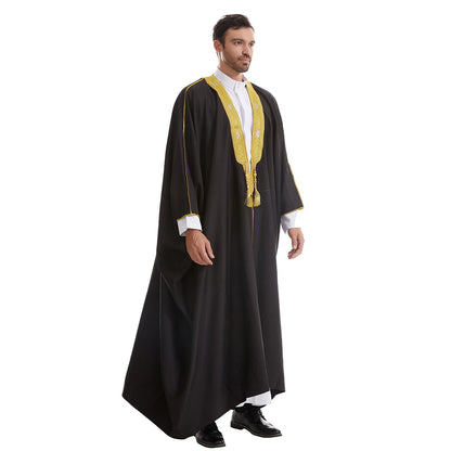 TH842 Muslim Men's Long Sleeves Embroidery Ankle Length Cardigan Robe Islamic Kaftan Jubba Thobe