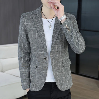 Blazer  Outdoor Men's Cycling Fashion Business Casual Checkered Korean Version Personalized Hiking Wedding Formal Wear Blazer