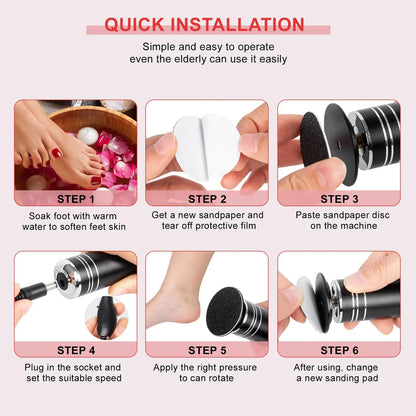 Electric foot grinder Electric callus remover Speed controller foot file pedicure tool with 60 replacement sandpaper discs for