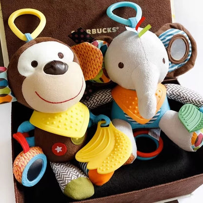 Animal Plush Baby Teething Toy Infant Stroller Hanging Rattle with Teether Soft Sensory Stuffed Animal Toy for Newborn 0 12Month