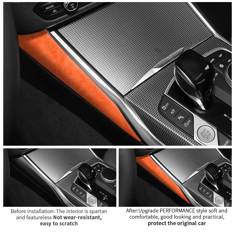 For BMW 2er Two-Door G42 3er i3 G20 G28 4er i4 G23 Center Console Side Trim Sticker Car Interior Accessories Made of Alcantara