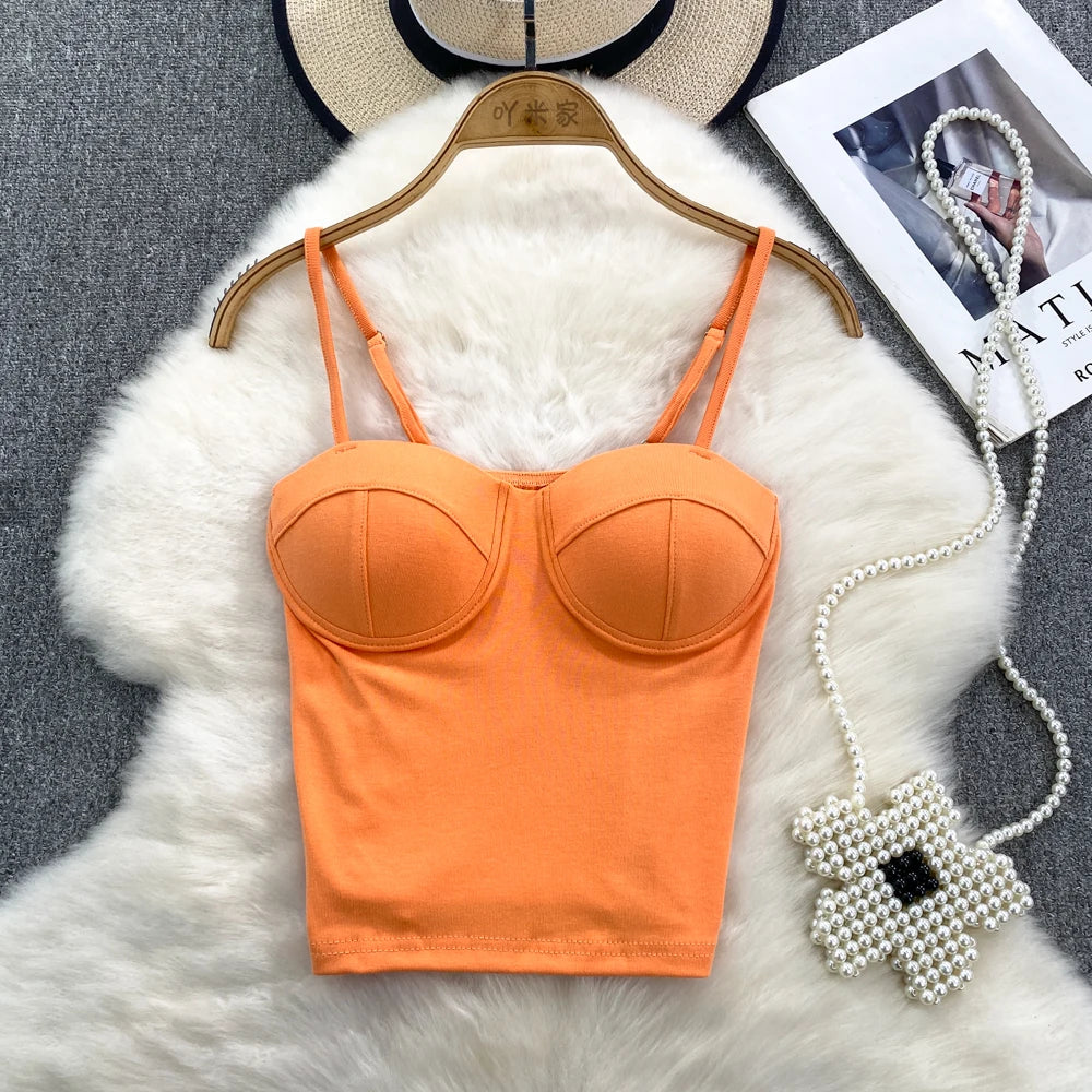 Sexy Fashion Design Camisole Tank Top Women Slim Fit Outerwear Spicy Base Shirt Sexy Backless Vest Short Straight Cut Bodycon