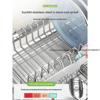 304 Stainless Steel Dish Storage Rack Kitchen Multifunctional Storage Dish Drain Rack Countertop Kitchen Accessories