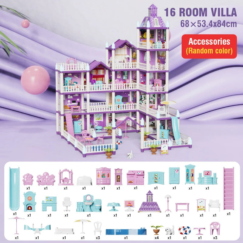 DIY Villa Castle Assembly Doll House Mini Furniture Accessories Model Home Decoration Girl Pretend Play Toy Kid Christmas Gifts