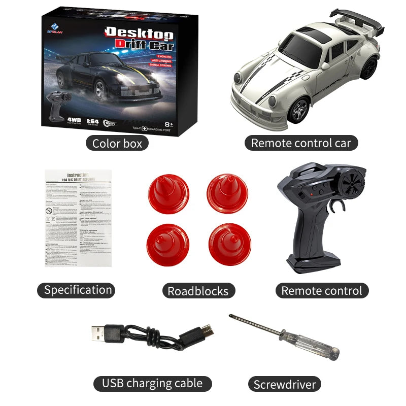 New 4WD 2.4GHZ RC Simulation Mini Drift Car Palm Racing Model Desk Toys 1/64 Scale Remote Control Car Gift for Children Boys.