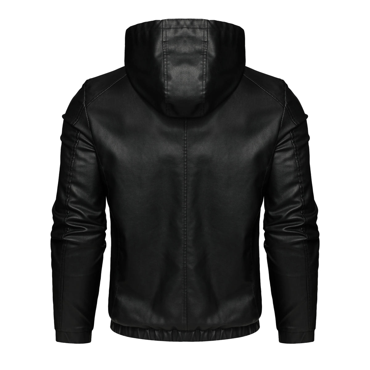 Men's Casual Black Hooded PU Leather Biker Jacket