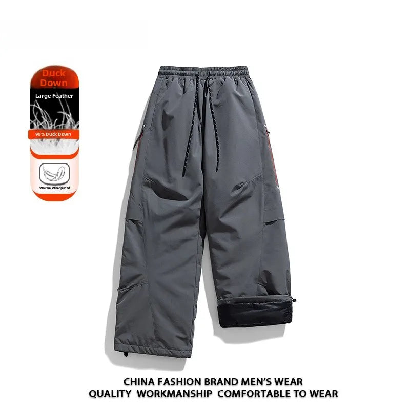 Thickened Large Size Men's down Pants Winter Outdoor Climbing Straight Leg Long Trousers Windproof Warm Casual Polyester Fiber